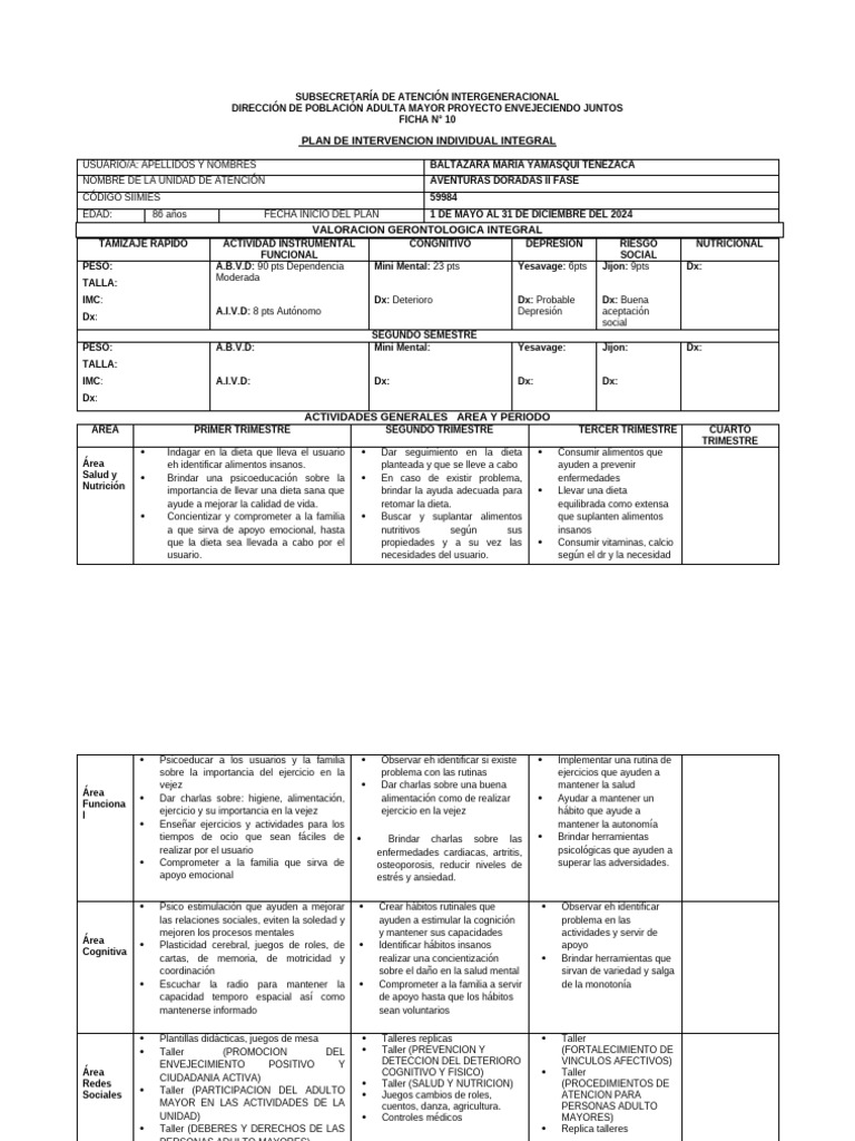 Plan de Intervención para Adultos Mayores | PDF | Dieta | Vejez