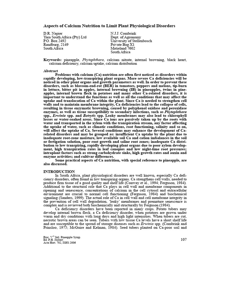 Calcium Nutrition in Plants: Disorders Explained | PDF | Soil | Root