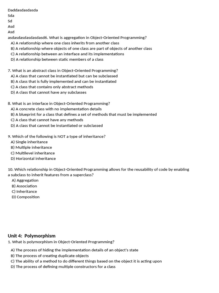 Object-Oriented Programming Concepts Quiz | PDF | Method (Computer ...