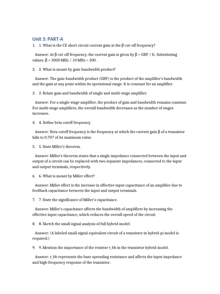 Unit 3 Answers | PDF | Amplifier | Electronic Engineering