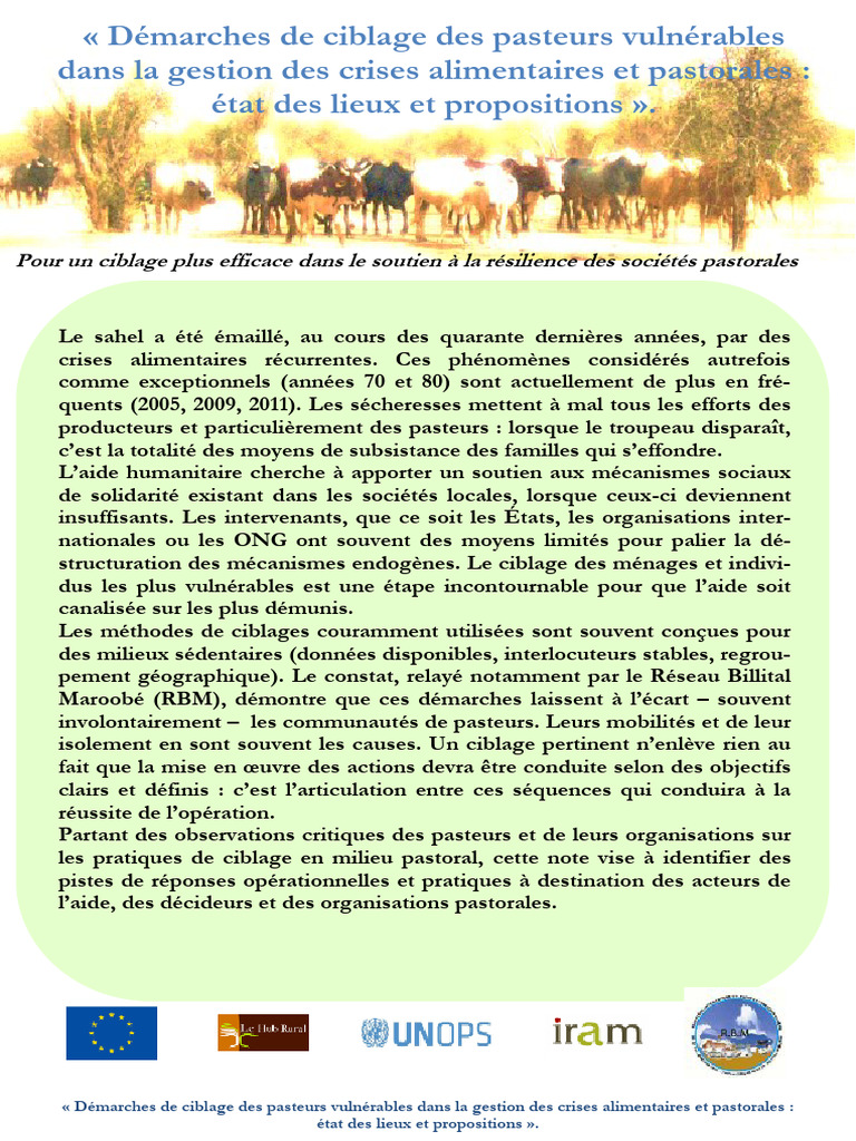 VULNER Ciblage Menages Pastoraux Vulnerables | PDF | Pastoralisme ...