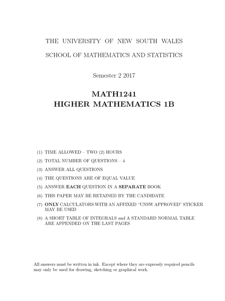 UNSW MATH1241 Exam Paper 2017 | PDF | Eigenvalues And Eigenvectors ...
