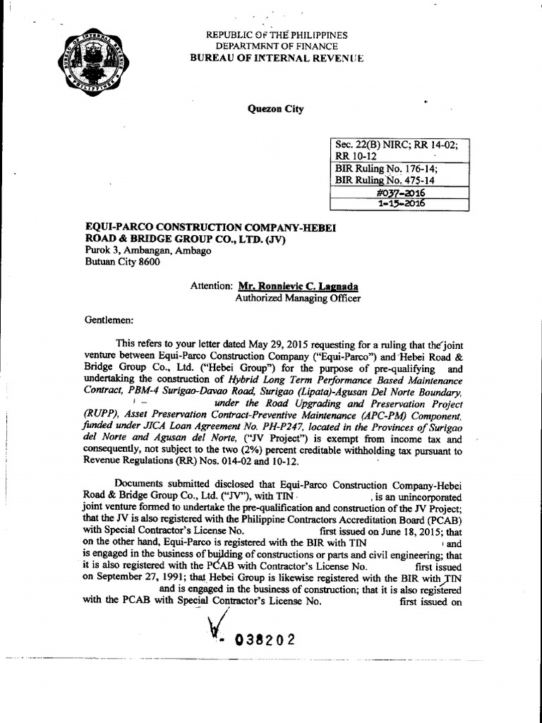 Bir Ruling 037-2016 | PDF