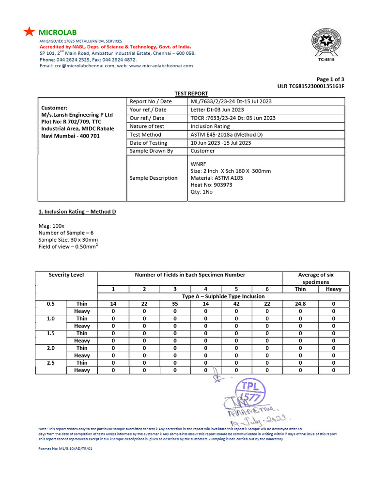 7633 Lansh Engineering P LTD OLD FORMAT | PDF | Quality Management