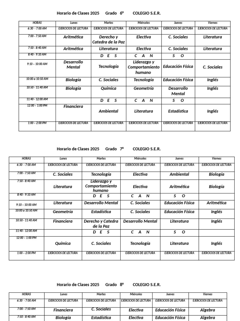 Horarios de Clases Secundaria 2025 | PDF | Ciencias fisicas | Matemáticas