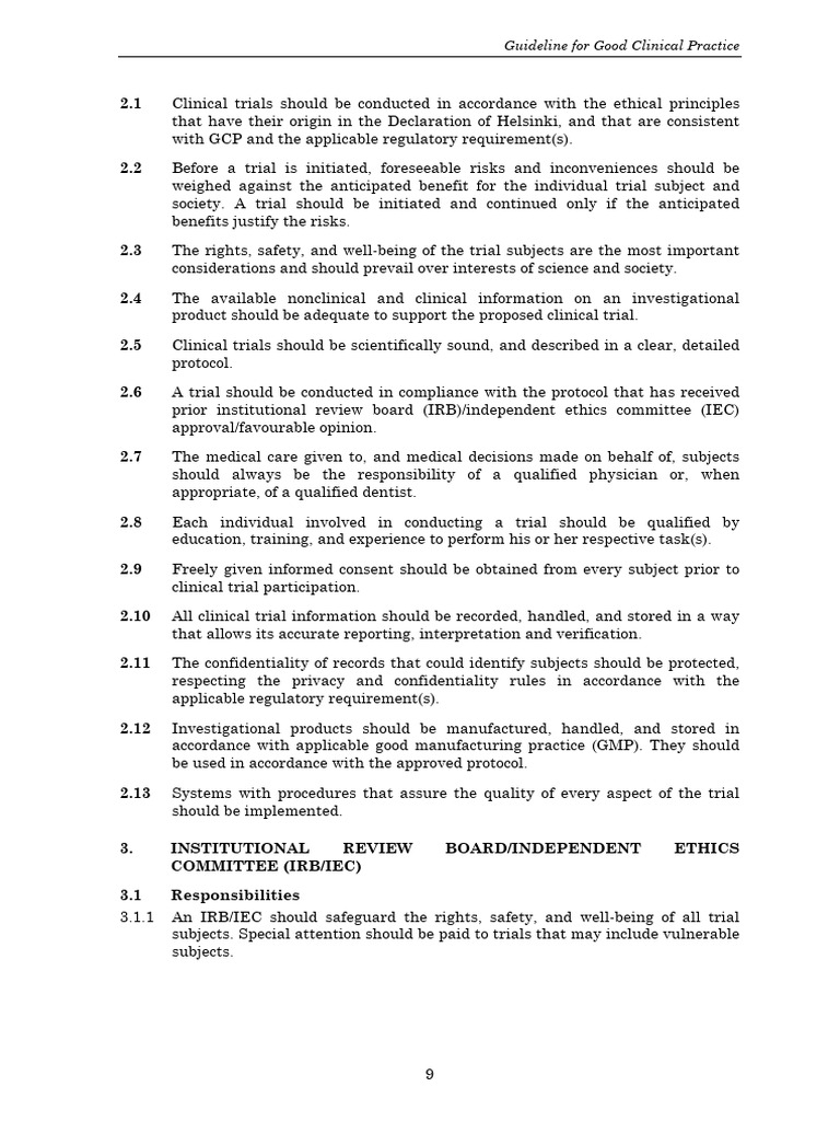 ICH GCP Guidelines Overview | PDF | Institutional Review Board ...