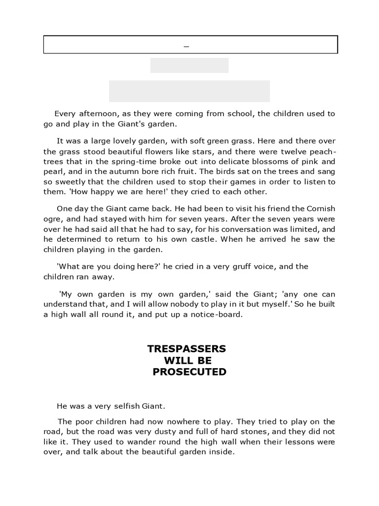 Selfish Giant (Story) | PDF | The Happy Prince And Other Tales