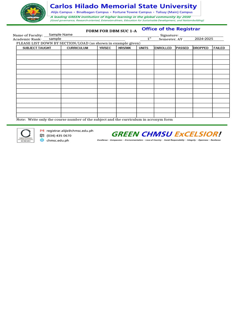 DBM SUC 1-A Faculty Form | PDF