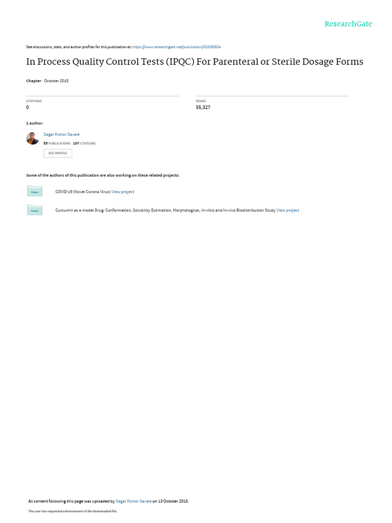 IPQC for Parenteral Quality Control | PDF | Implant (Medicine ...