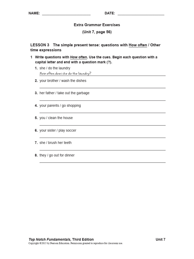 Unit 07 Extra Grammar Exercises p56 | PDF
