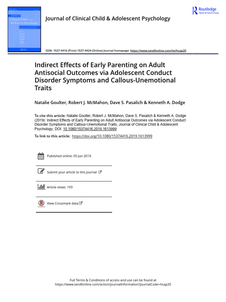 Indirect Effects of Early Parenting On Adult Antisocial Outcomes Via ...