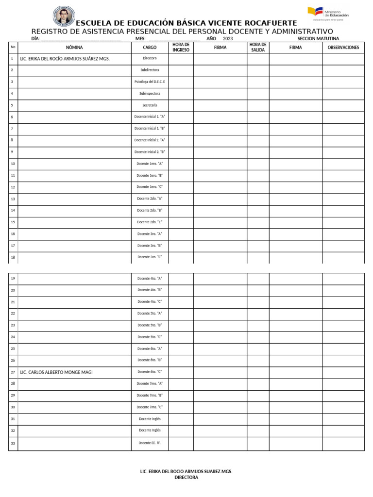 Registro de Asistencia Docente 2023 | PDF