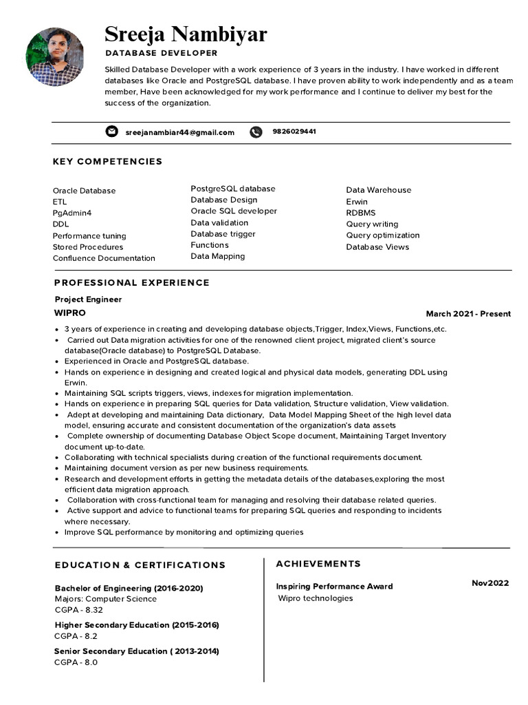 Database Developer with Oracle & PostgreSQL Expertise | PDF | Databases ...