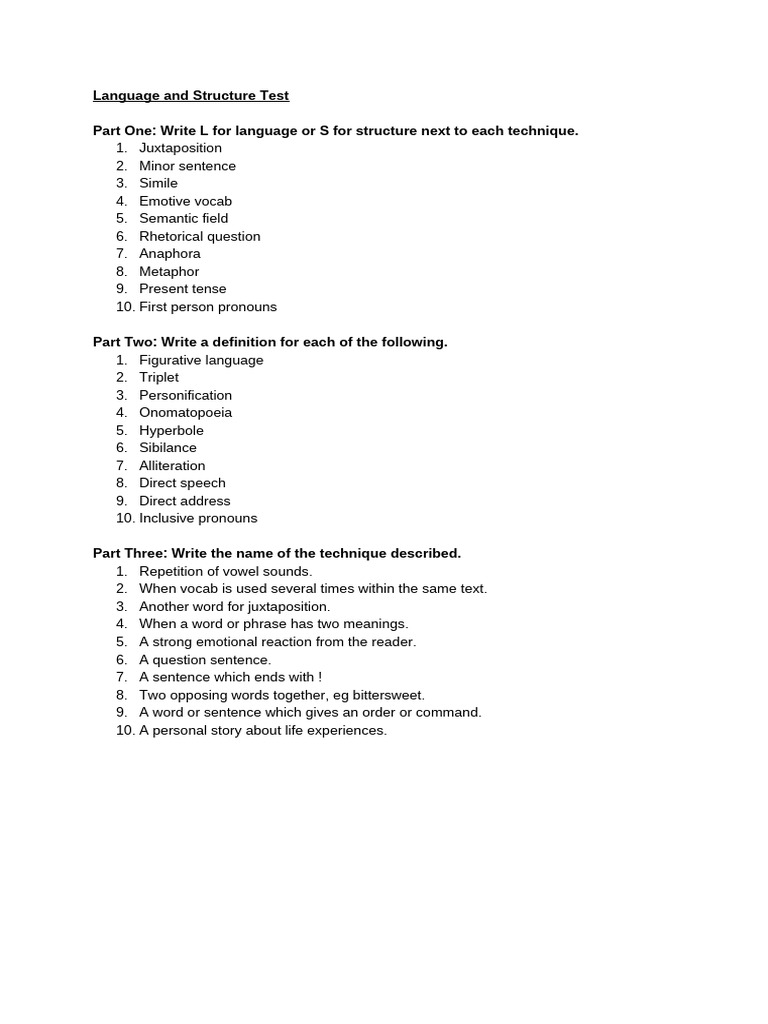Language and Structure Test | PDF