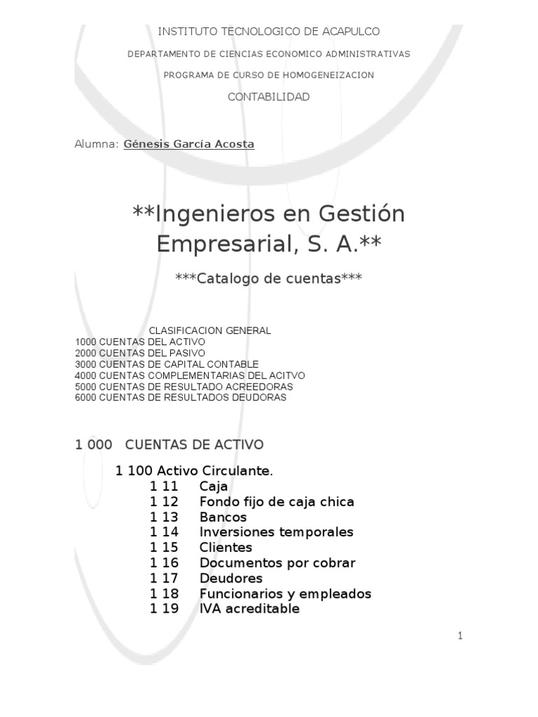 Catálogo de Cuentas Contabilidad Orientada A Los Negocios | PDF ...
