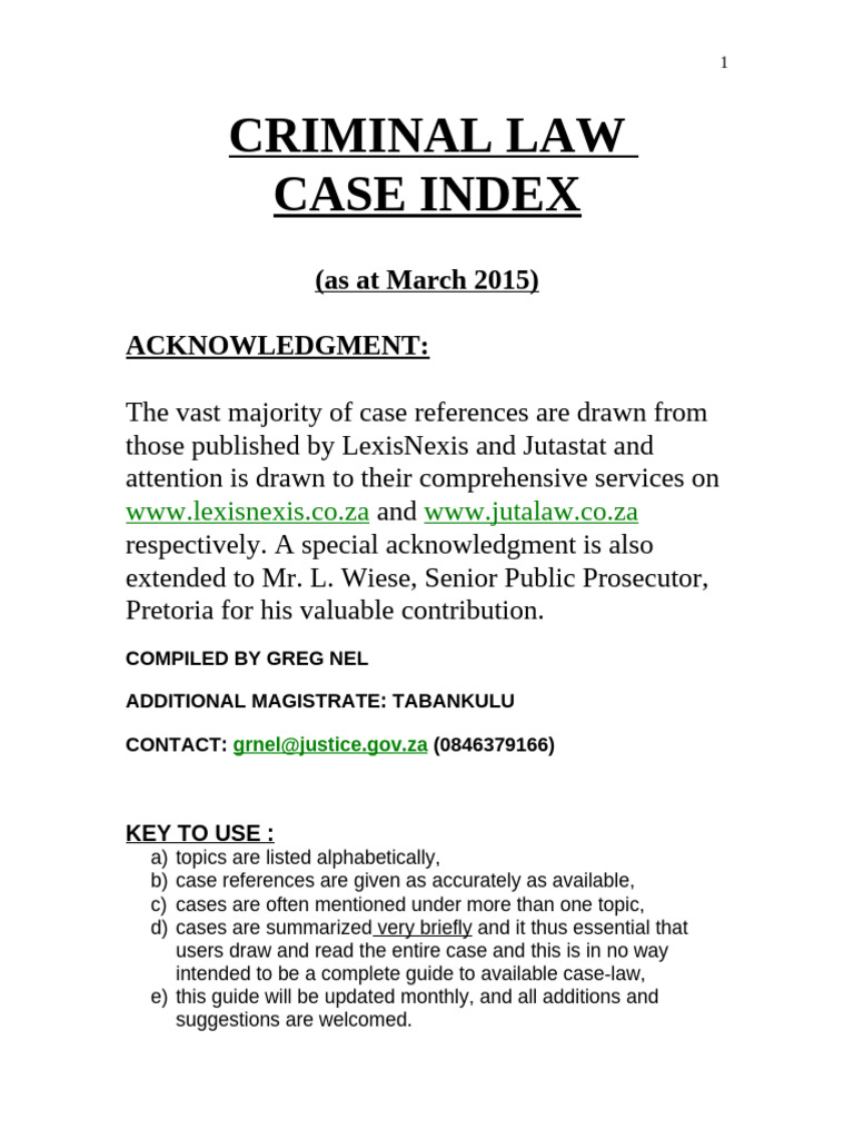 South Africa Criminal Law Case Index | PDF | Criminal Procedure In ...