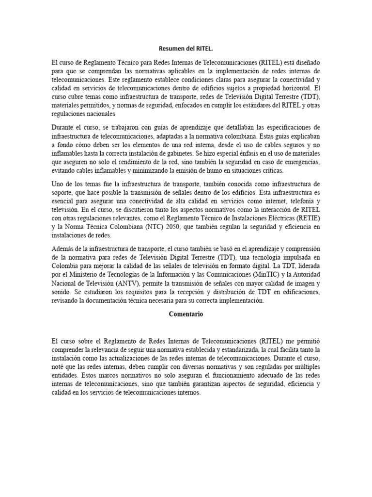 Curso sobre Reglamento RITEL en Telecomunicaciones | PDF ...