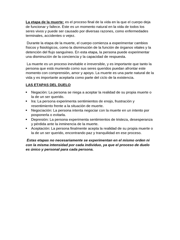 Etapas del proceso de la muerte | PDF