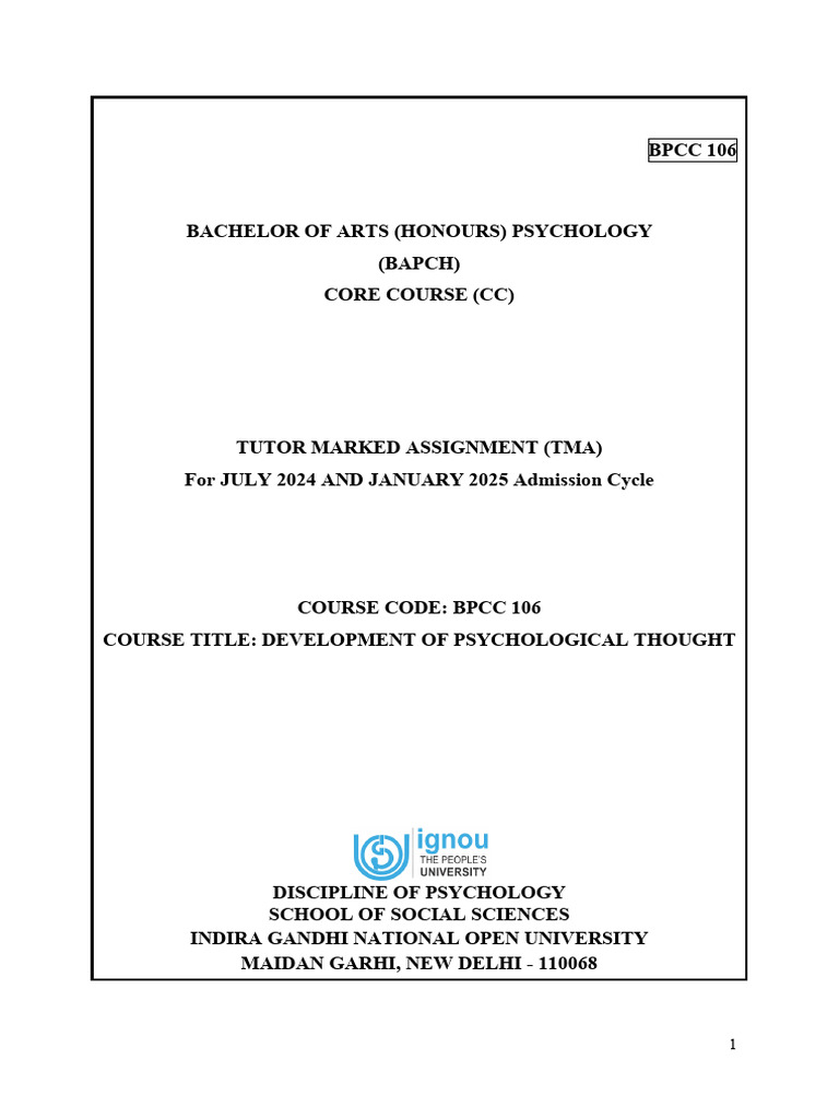 Assignment bpcc 106 e july 2024 jan 2025 pdf psychology cognition