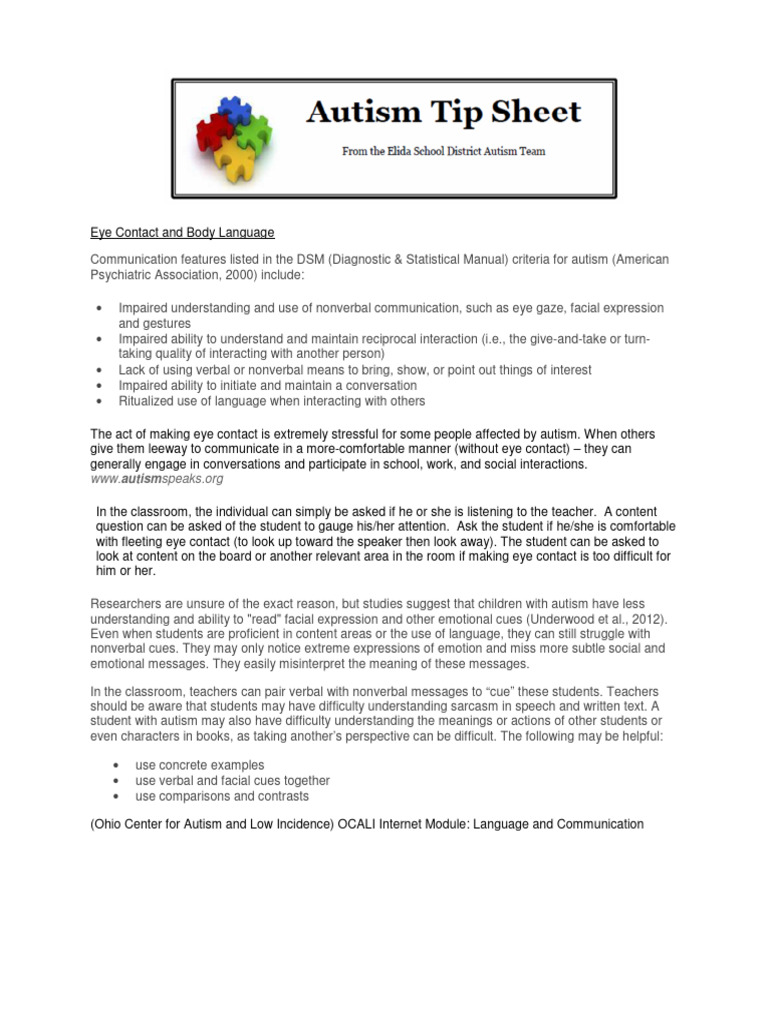 Understanding Eye Contact in Autism | PDF | Nonverbal Communication ...