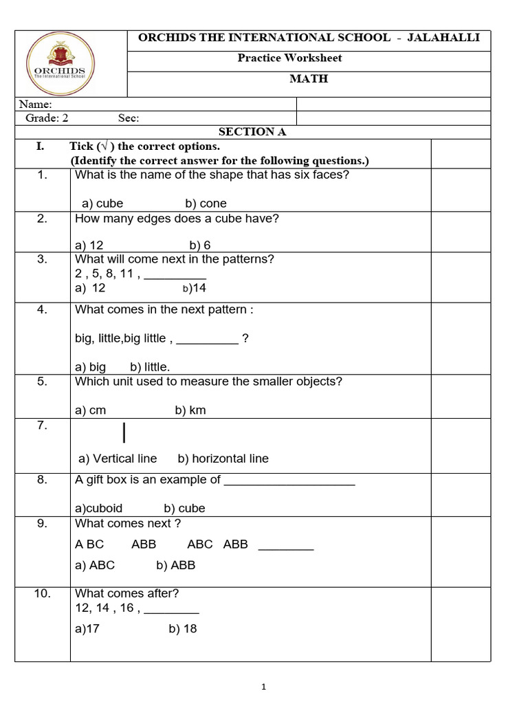 Grade 2 Maths Practice Worksheet | PDF