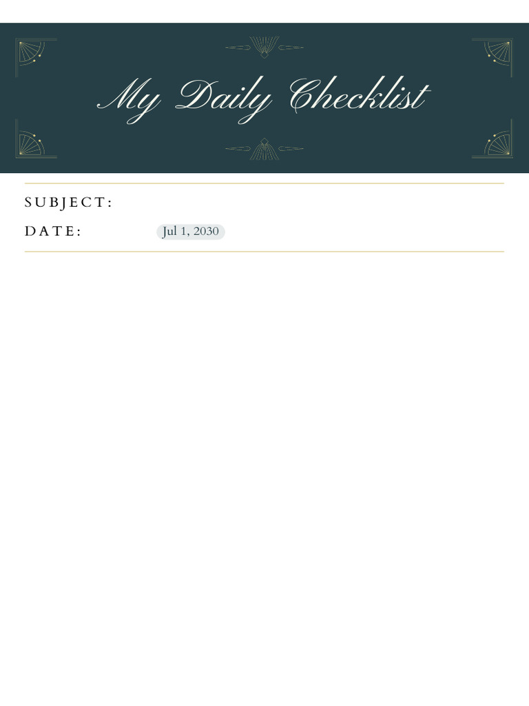 Daily Checklist Doc in Dark Blue White Classic Elegant Style | PDF