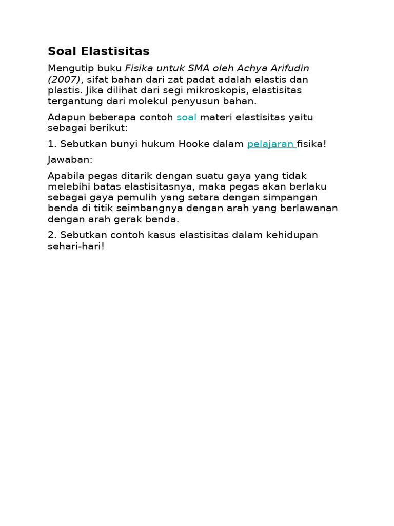 Soal dan Jawaban Elastisitas Fisika | PDF