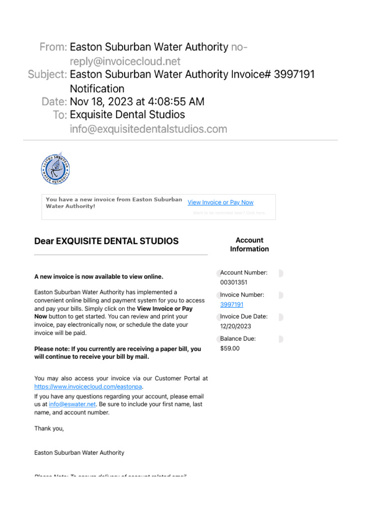 Easton Water Authority Invoice Notification | PDF