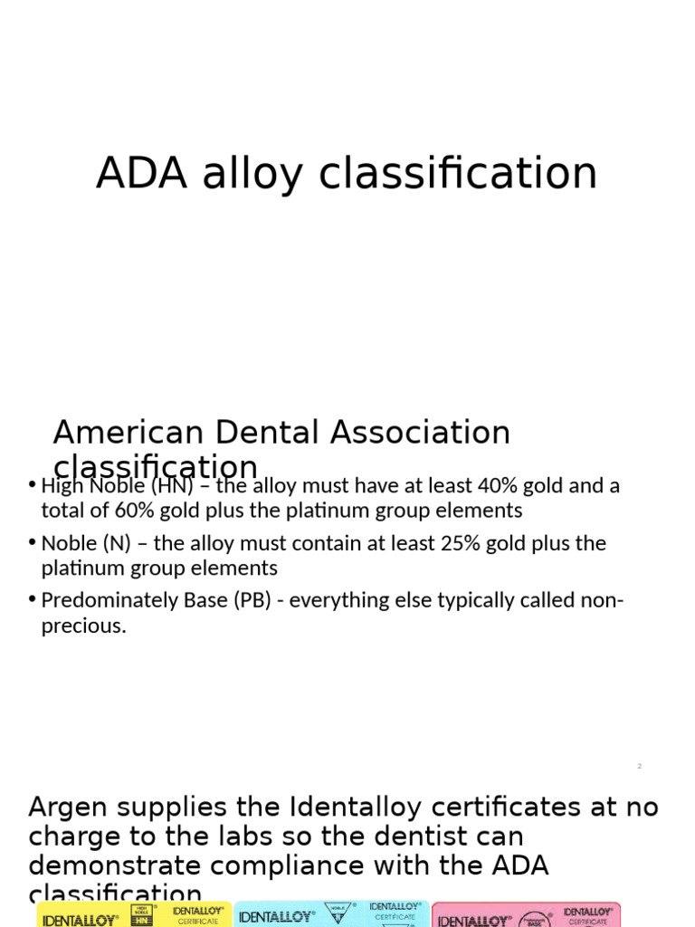 ADA Alloy Classification | PDF