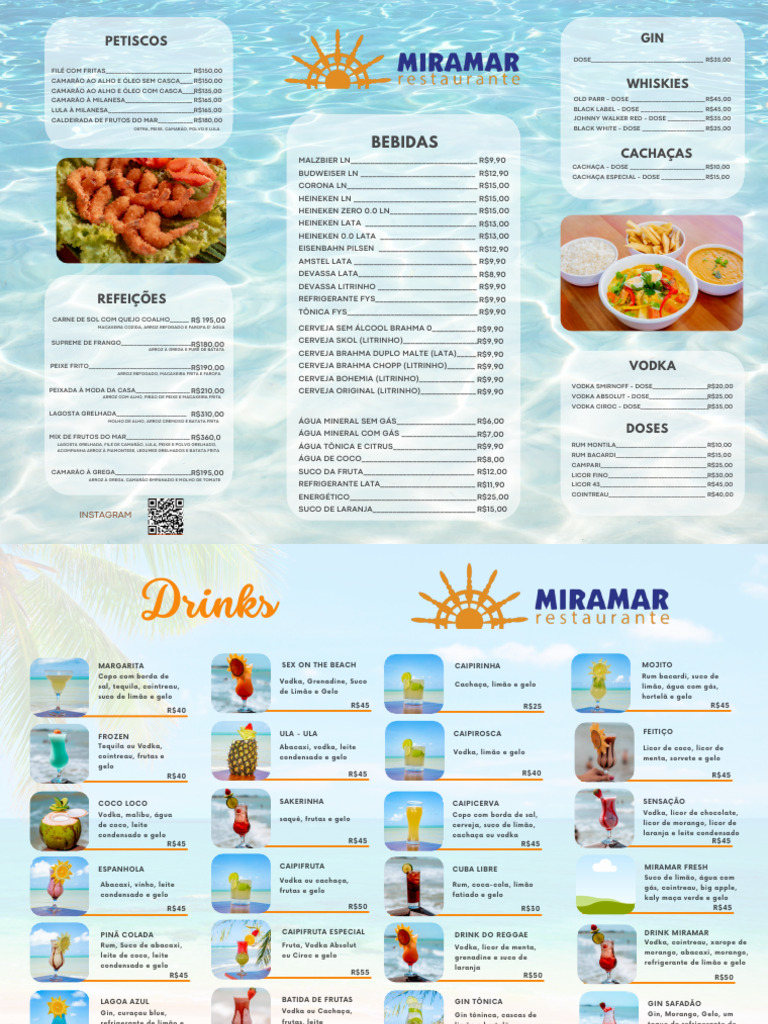 Cardápio do Restaurante Miramar | PDF | Bebida | Bebidas destiladas