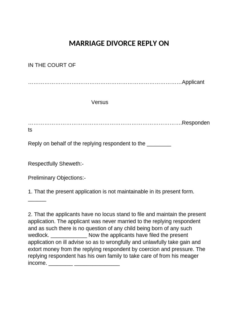 Marriage Divorce Reply On | PDF