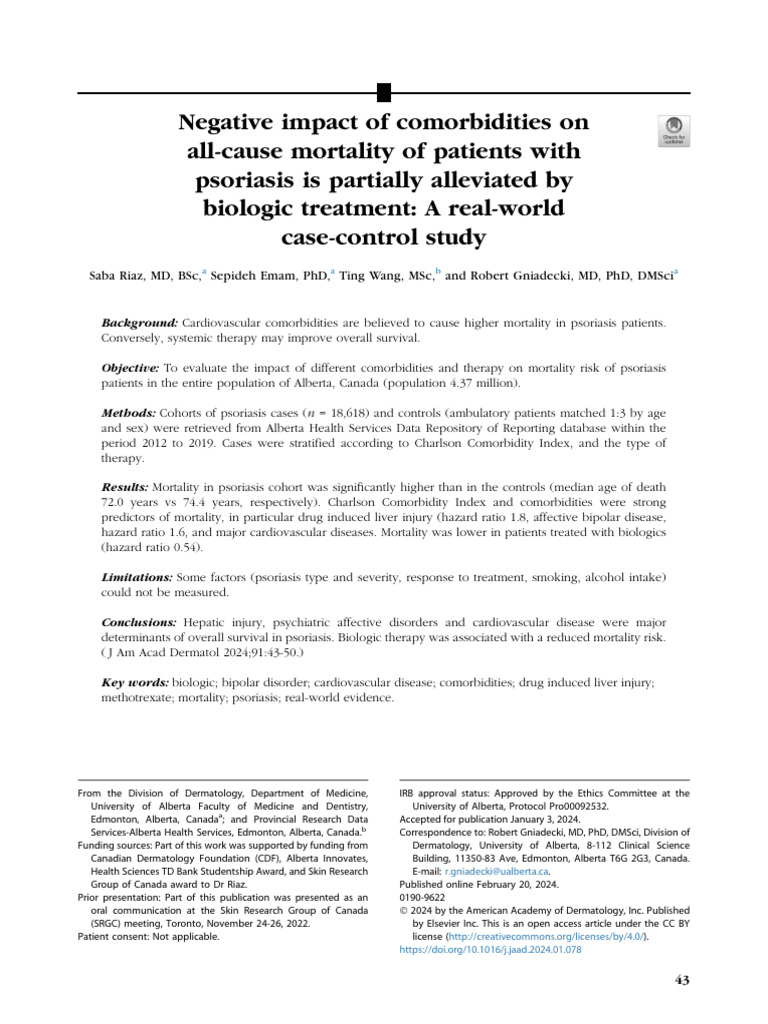 Negative Impact of Comorbidities On Patients With Psoriasis | PDF ...