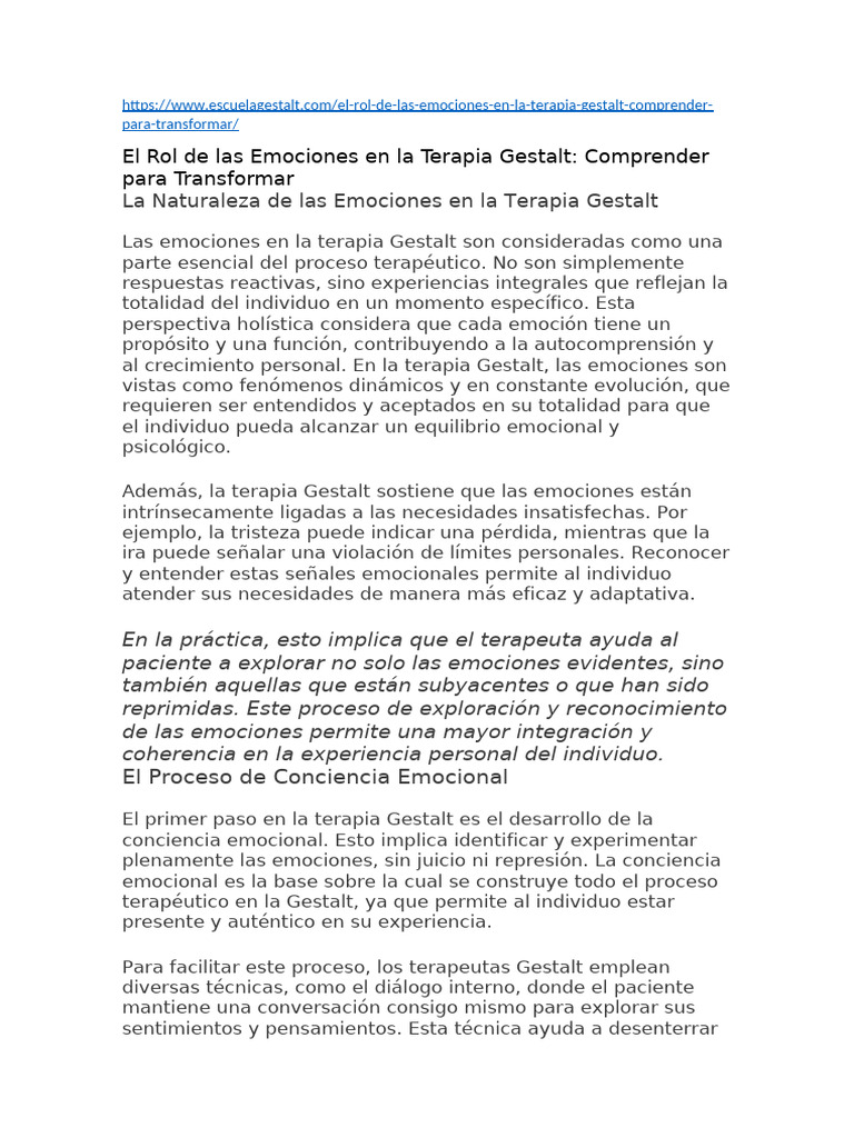 Acompañamiento Emocional en Gestalt | PDF | Las emociones | Terapia Gestalt