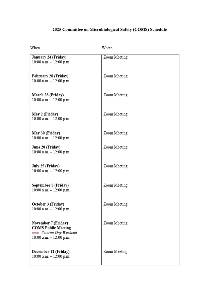 2025 COMS Meeting Schedule | PDF