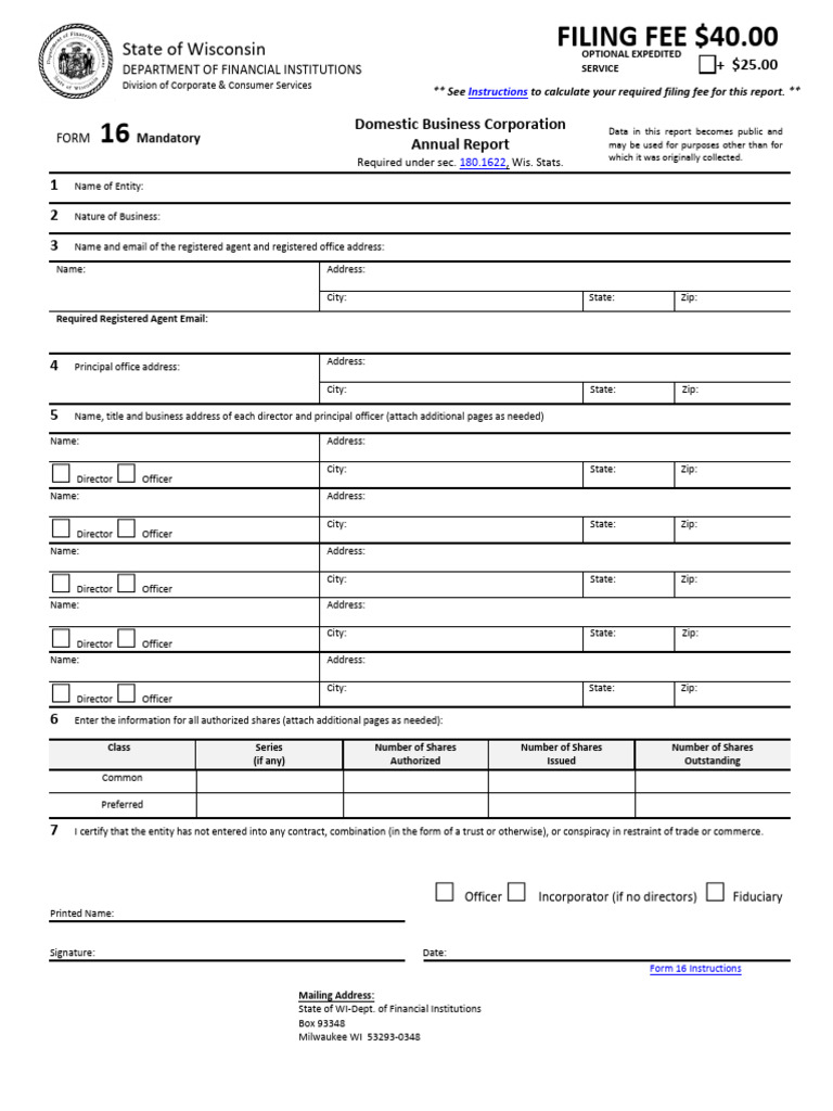 Wisconsin LLC Annual Report Form 16 | PDF | Registered Agent | Business