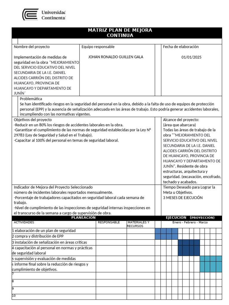 Plan de Mejora en Seguridad Laboral | PDF | Seguridad y salud ...