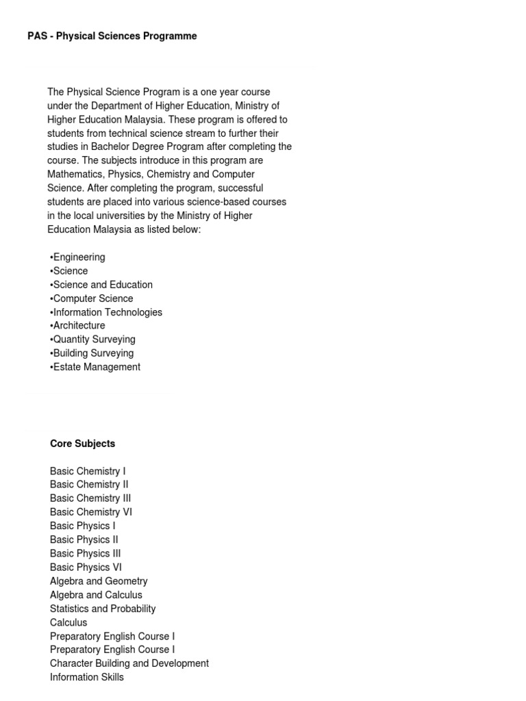 Physical Sciences Program Overview Malaysia | PDF | Technology ...