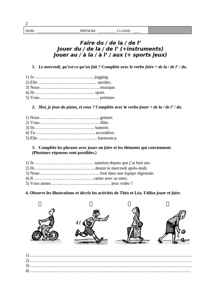 Exercices sur "faire" et "jouer" | PDF