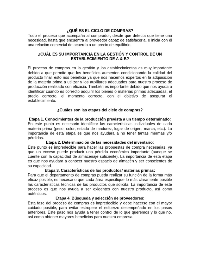 Guía del Ciclo de Compras en A&B | PDF | Calidad (comercial) | Negocios ...