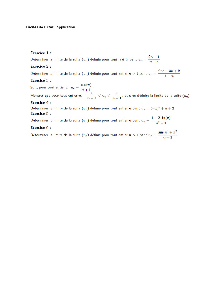 Exercices Limites de Suites PDF — free download