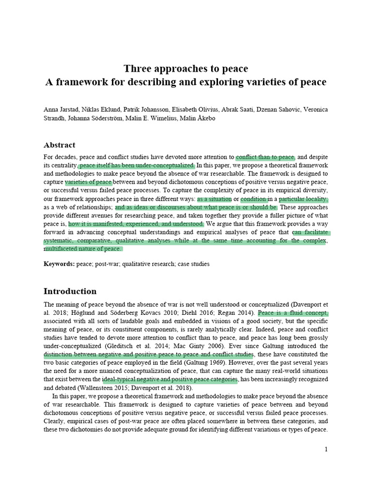 Framework for Understanding Varieties of Peace | PDF | Peace | Violence