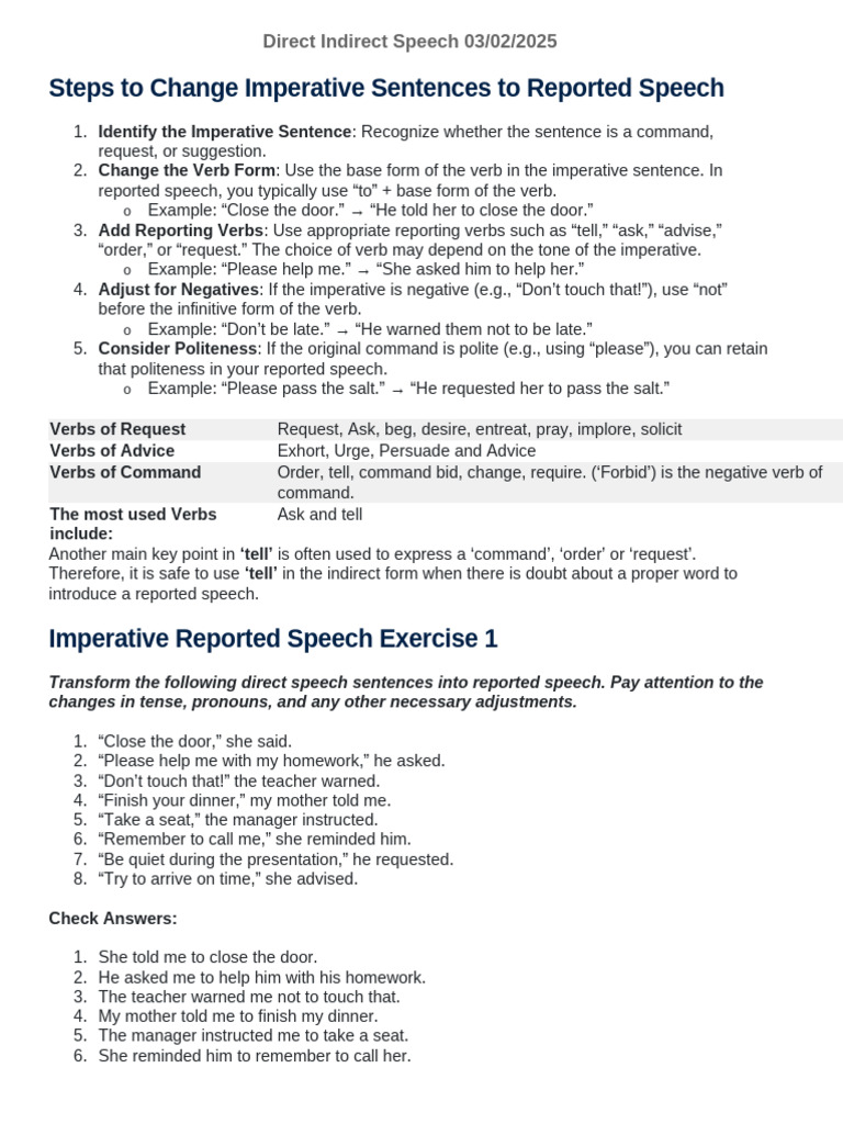 Transforming Imperatives to Reported Speech | PDF | Verb | Language ...