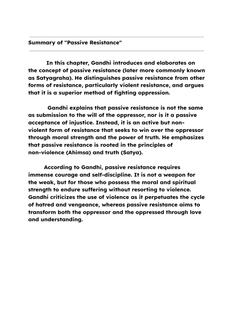 Gandhi's Concept of Passive Resistance | PDF