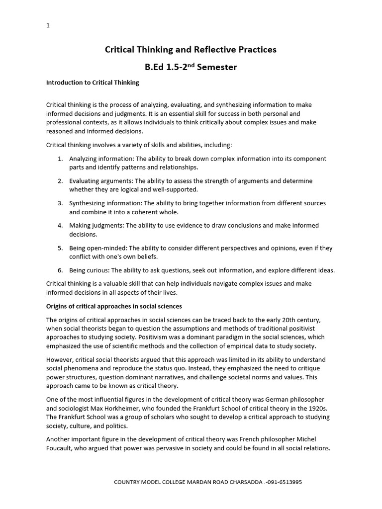 Critical Thinking in Education Overview | PDF | Critical Thinking ...