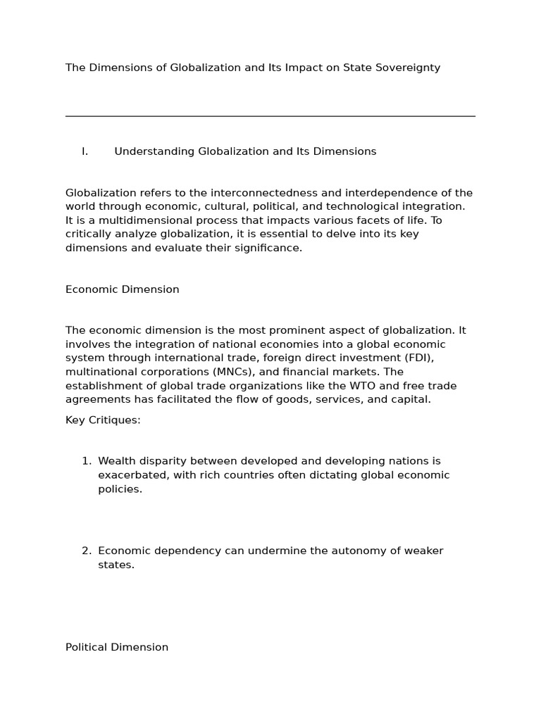 Globalization S Impact On Sovereignty Pdf Globalization Governance