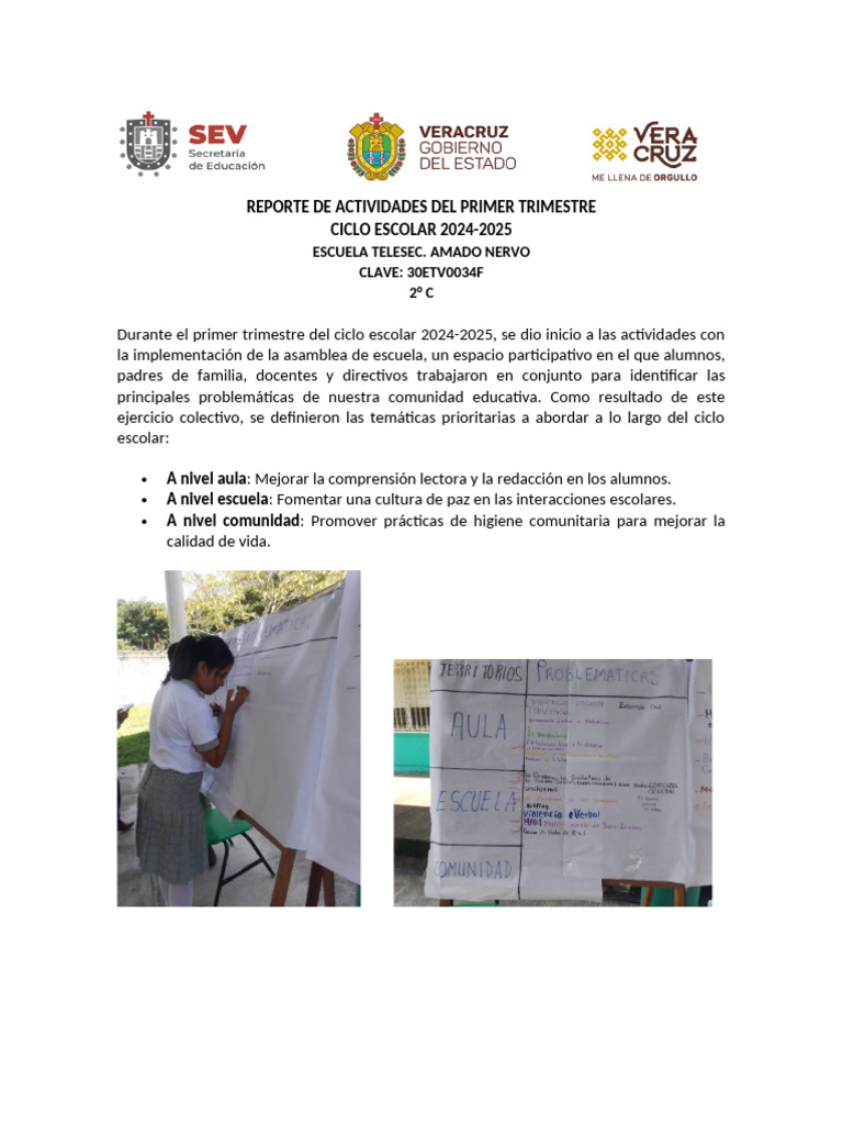Reporte de Actividades Del Primer Trimestre 2°c | PDF | Inclusión ...