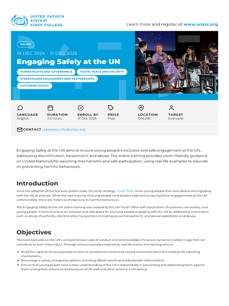 Safe Engagement Training for Youth at UN | PDF | United Nations ...