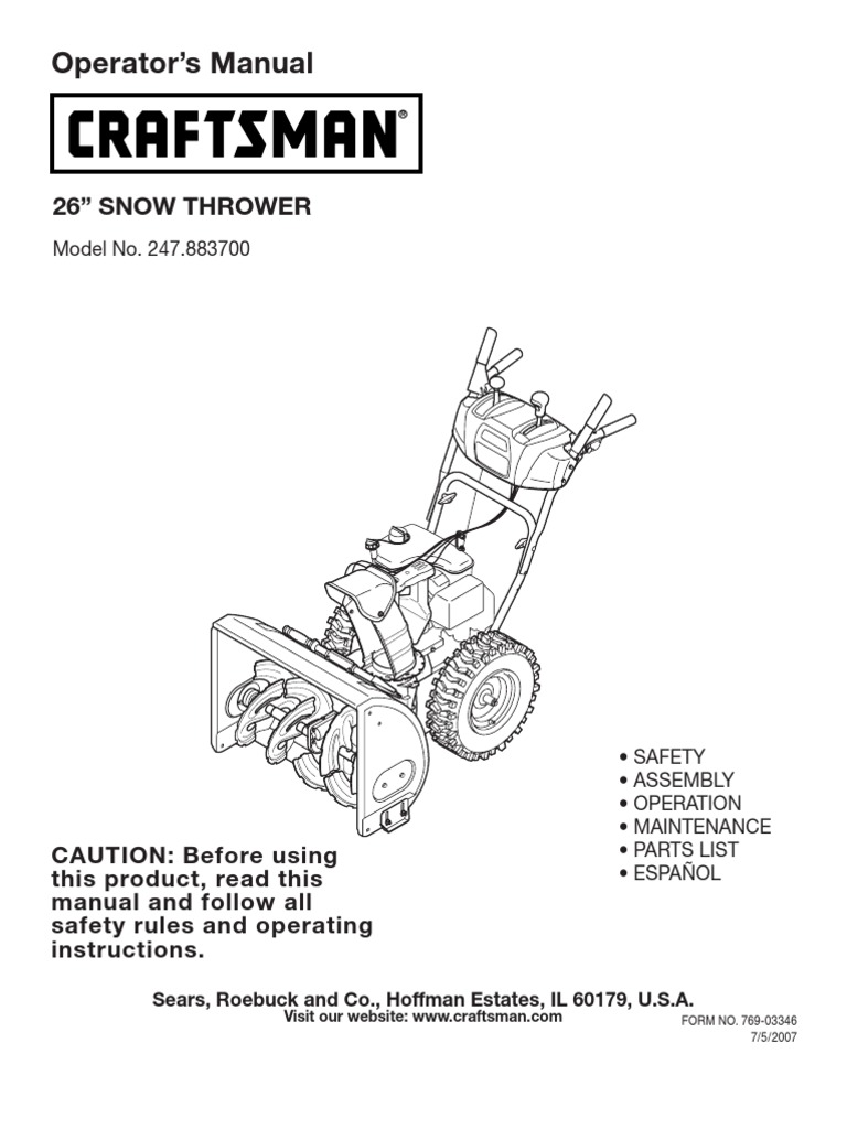 Craftsman Snow Thrower 247.883700 | PDF | Belt (Mechanical) | Axle