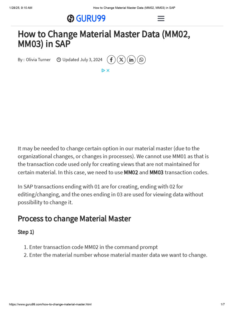 How to Change Material Master Data (MM02, MM03) in SAP | PDF ...
