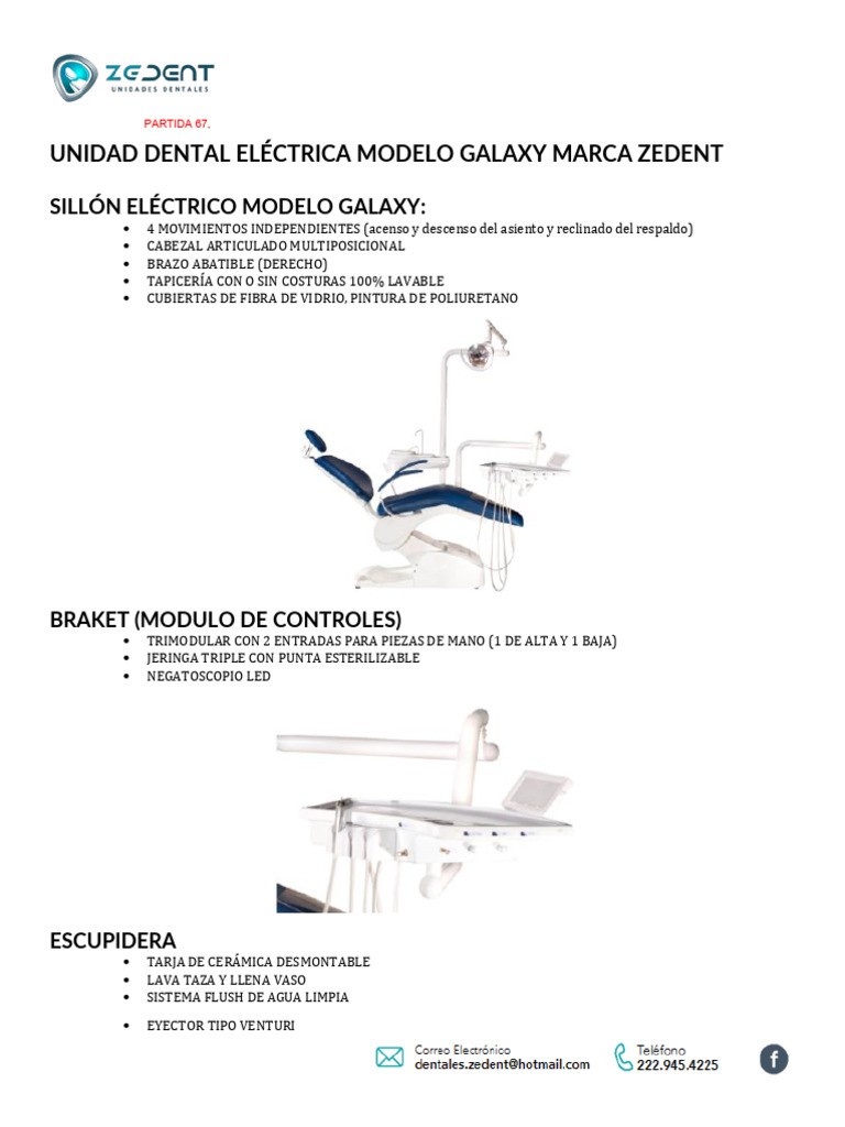 Sillón Dental Eléctrico Galaxy Zedent | PDF